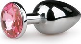 Metalen buttplug met roze steen - zilverkleurig