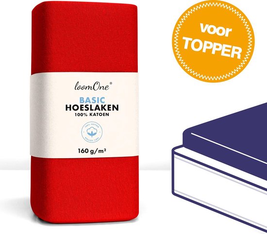 Loom One Hoeslaken Topper – 100% Jersey Katoen – 140x200 cm – tot 12cm matrasdikte– 160 g/m² – Rood