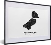 Fotolijst incl. Poster - Flevoland - Kaart - Zwart - Wit - 40x30 cm - Posterlijst