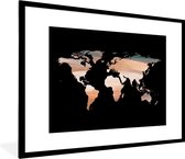 Fotolijst incl. Poster - Wereldkaart - Kleuren - Zwart - 80x60 cm - Posterlijst