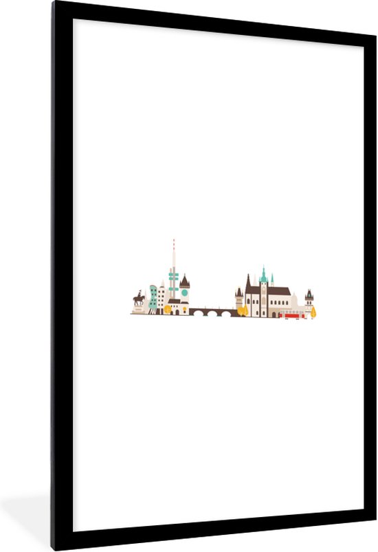 Fotolijst incl. Poster - Praag - Tsjechië - Skyline - 60x90 cm - Posterlijst