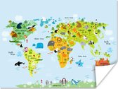 Wereldkaarten - Wereldkaart kinderen - Illustraties - Kleuren - 80x60 cm