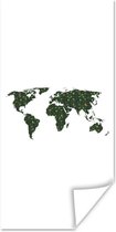 Poster Wereldkaart - Groen - Bladeren - 75x150 cm