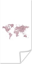 Poster Wereldkaart - Roze - Wit - 60x120 cm