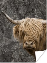 Wanddecoratie - Schotse hooglander - Wereldkaart - Dieren - 90x120 cm - Poster