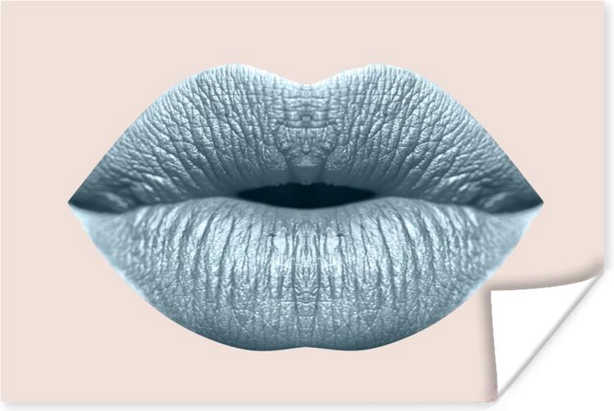 Poster Lippen - Pastel - Grijs - 30x20 cm - PosterMonkey