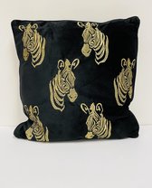 Sierkussen - Fluweel Zebra * - Zwart En Goud - 45 Cm X 45 Cm