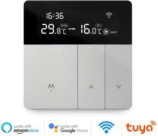 Thermostat intelligent TechU™ avec Wifi S9 - Argent et Zwart - Contrôle avec App, Google Assistant & Alexa - Chauffage Electric