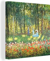 Canvas Schilderij De familie van de artiest in de tuin - Claude Monet - 20x20 cm - Wanddecoratie