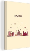 Canvas Schilderij Havana - Cuba - Skyline - 20x30 cm - Wanddecoratie