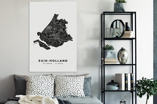 Peinture sur toile Holland du Sud - Pays- Nederland - Carte routière - 90x140 cm - Décoration murale