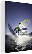 Un véliplanchiste a le coupe-vent devant le soleil toile 90x140 cm - Tirage photo sur toile (décoration murale salon / chambre)