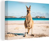 Canvas Schilderij Kangoeroe - Strand - Australië - 90x60 cm - Wanddecoratie