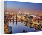 Panorama de Berlin au crépuscule toile 120x80 cm - impression photo sur toile peinture (Décoration murale salon / chambre à coucher) / Villes Peintures Toile
