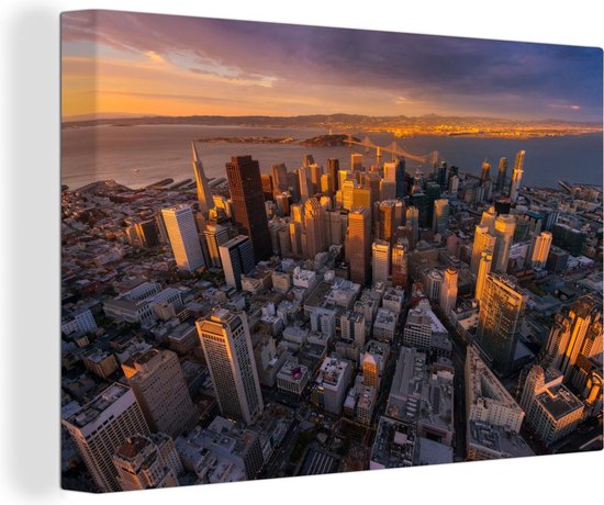 Canvas Schilderij San Francisco - Skyline - Zon - 120x80 cm - Wanddecoratie