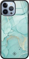 iPhone 13 Pro Max hoesje glass - Marmer mint groen | Apple iPhone 13 Pro Max  case | Hardcase backcover zwart