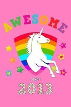 Awesome Since 2013: Unicorn 4 x 4 Quadrille Squared Coordinate Grid Paper Glossy Magical Pink Cover for Girls Born in '13 Math & Science Exercise Note Book