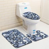 Badkamerset Badmat + WC mat - WC deksel cover steentjes blauw