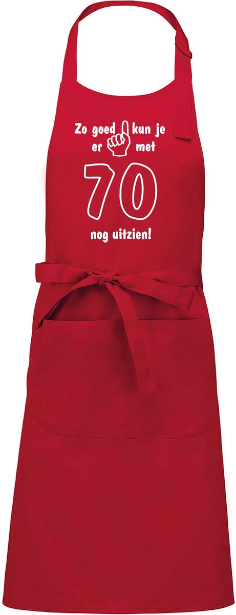 Mijncadeautje - Keukenschort - BBQ schort - Zo goed kun je er uitzien met 70 jaar - rood