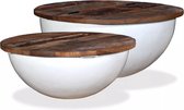 Salontafelset 2-delig massief gerecycled hout komvorm wit
