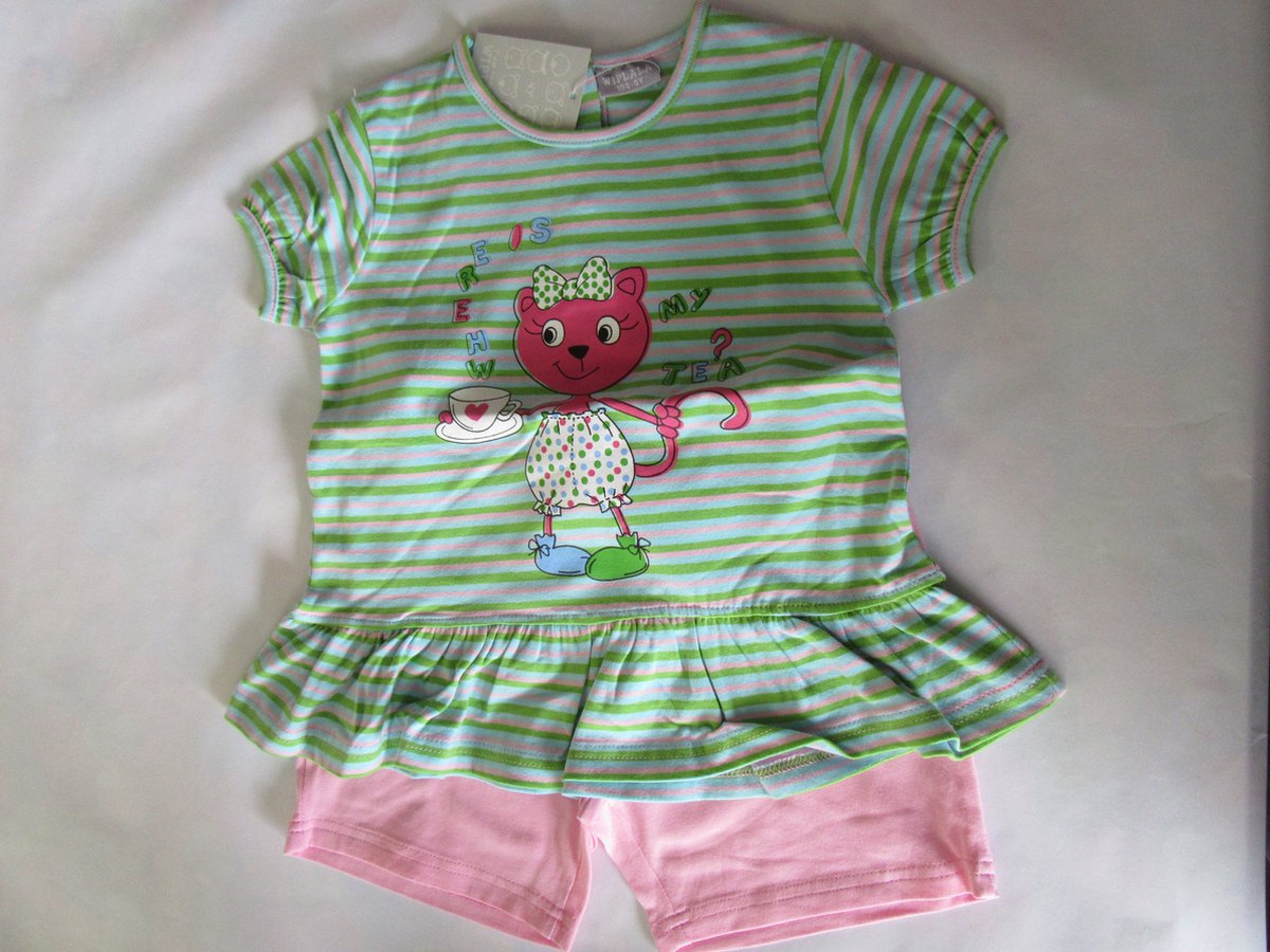Wiplala - Zomer pyjama - Meisje - Streepje roze /groen - 4 jaar 104
