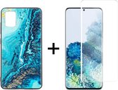 Samsung S20 Hoesje - Samsung Galaxy S20 Hoesje Marmer Donkerblauw Oceaan Print Siliconen Case - 1x Samsung S20 Screenprotector UV