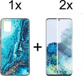 Samsung S20 Hoesje - Samsung Galaxy S20 Hoesje Marmer Donkerblauw Oceaan Print Siliconen Case - 2x Samsung S20 Screenprotector UV