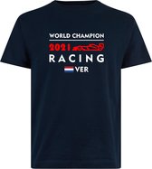 T-shirt navy World Champion 2021 Racing | race supporter fan shirt | Formule 1 fan kleding | Max Verstappen / Red Bull racing supporter | wereldkampioen / kampioen | racing souvenir | maat S