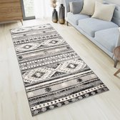 Tapiso Ethno Tapijtloper Bruin Beige Boho Slaapkamer Woonkamer Gang Franjes Maat- 80x250