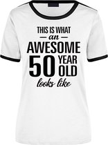 Awesome 50 year - geweldige 50 jaar wit/zwart ringer cadeau t-shirt dames -  Verjaardag cadeau / Sarah L