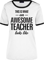 This is what an awesome teacher looks like wit/zwart ringer cadeau t-shirt - dames - beroepen / cadeau shirt M