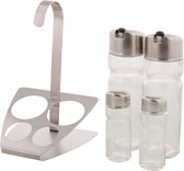 Olie & Azijn en Peper & Zout Set LUUK - Keuken Musthave - Transparant / Zilver - Glas / Metaal - 5 Delig