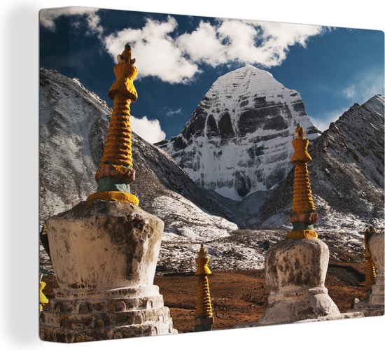 Canvas Schilderij De Aziatische Kailash berg dichtbij het westen van China - 120x90 cm - Wanddecoratie