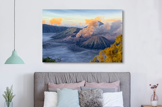 Vue depuis le volcan Bromo Canvas 180x120 cm - Tirage photo sur toile (décoration murale salon / chambre) XXL / Grand format!