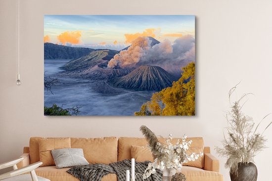 Vue depuis le volcan Bromo Canvas 180x120 cm - Tirage photo sur toile (décoration murale salon / chambre) XXL / Grand format!
