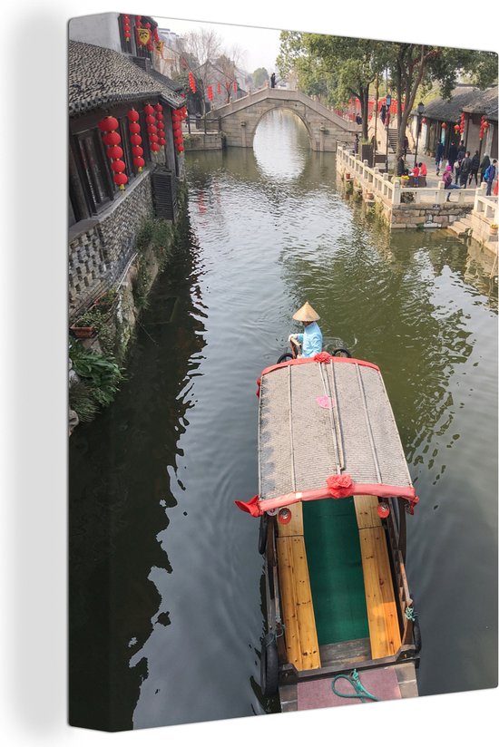 Canvas schilderij 120x160 cm - Wanddecoratie Gondel door de wateren van Wuxi in China - Muurdecoratie woonkamer - Slaapkamer decoratie - Kamer accessoires - Schilderijen
