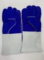 Benelux Wears / Werkhandschoenen met geitenleren palm, rubberen veiligheidsmanchet/ Maat 11/ Wit en blauwe kleurencombinatie.