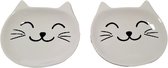 Theezakjeshouder KITTIE - Wit / Zwart - Katten / Poezen vorm - Keramiek - 10 x 9 cm - Set van 2
