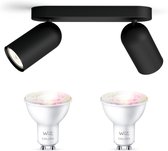 Philips myLiving Pongee Opbouwspot Zwart - 2 Lichtpunten - Spotjes Opbouw Incl. WiZ GU10 - Gekleurd Licht - Bluetooth