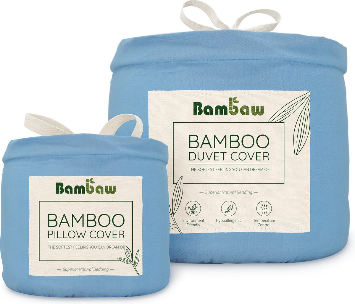 Bamboe Beddengoed Set - Dekbedovertrek 200x200 met 2 Kussenslopen 65x65 - Lichtblauw - Luxe Bamboe Lakens - Temperatuurregulerende Dekbed- en Kussenhoes - Bambaw