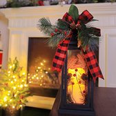 LUCOZA Kerst Metalen Lantaarn met Timer en LED Verlichting - Zwart