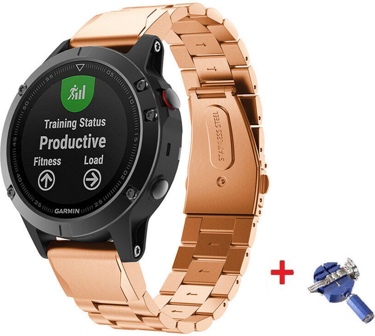 MaKTech Titanium Band voor Garmin,Vijfdelige Metalen Armband