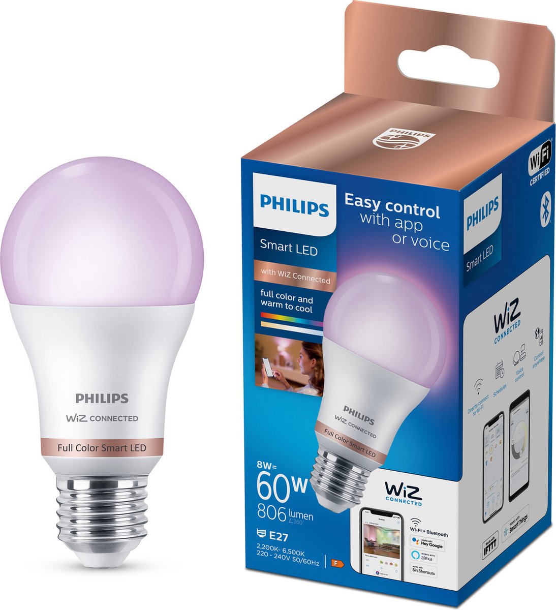 Philips Smart LED Mat E27 8W 806lm RGB 2200K-6500K