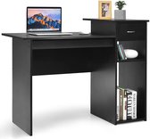 Computer bureau, thuiskantoor houten PC laptop bureau, moderne computertafel studie werkstation, schrijftafel met opberglades & planken, 108 x 50,5 x 82 cm (Zwart)