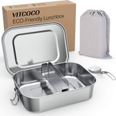 VITCOCO roestvrij stalen lunch box met compartimenten 1400ml, de verbeterde lunch box is lekvrij, gemakkelijk schoon te maken, voor kinderen & volwassenen