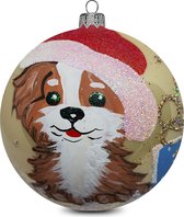 Fairy Glass - Hondje met cadeau - Handbeschilderde Kerstbal - Mond geblazen glas - 8cm