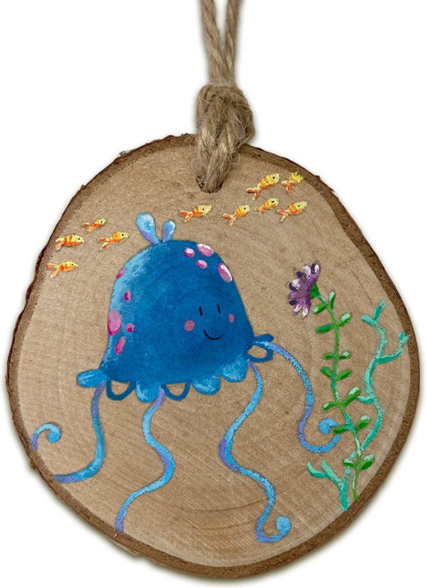 Beschilderde houten hanger | Blauwe kwal | Illu-Straver Beschilderde houten hanger | Blauwe kwal | Illu-Straver