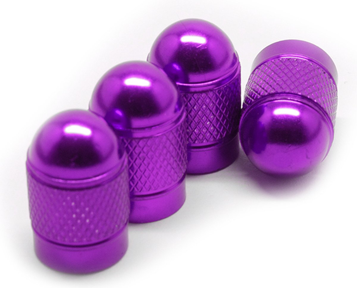TT-products ventieldoppen Purple Bullets aluminium 4 stuks paars - auto ventieldop - ventieldopjes