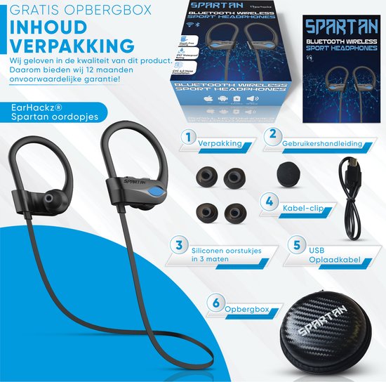 EarHackz® Spartan - Draadloze Oortjes - Sport Oordopjes - Bluetooth Oordopjes voor Hardlopen, Fietsen en Fitness - Zwart - Waterdicht - EarHackz