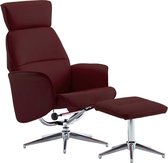Fauteuil met voetenbank kunstleer wijnrood